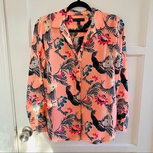 Beautiful half button down bright pink patterned blouse